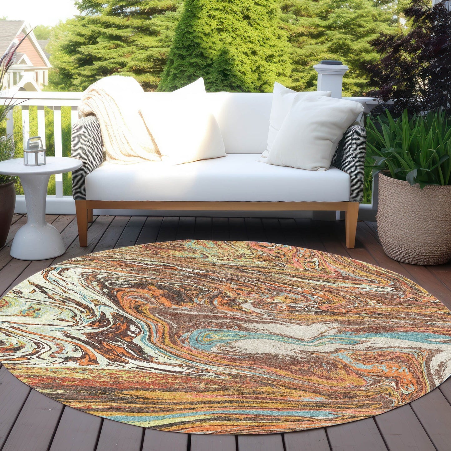 Machine Washable Indoor/ Outdoor Abstract Brushstroke Chantille Rug