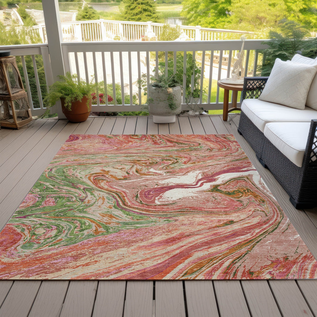 Machine Washable Indoor/ Outdoor Abstract Brushstroke Chantille Rug