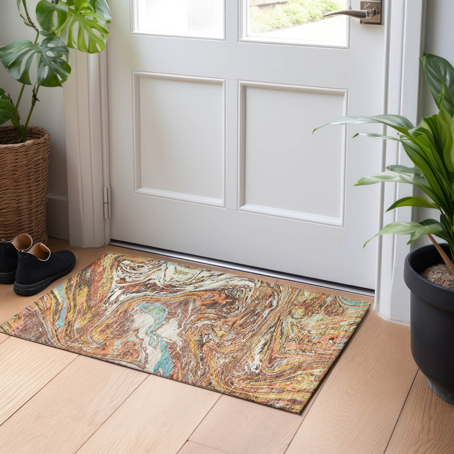 Machine Washable Indoor/ Outdoor Abstract Brushstroke Chantille Rug