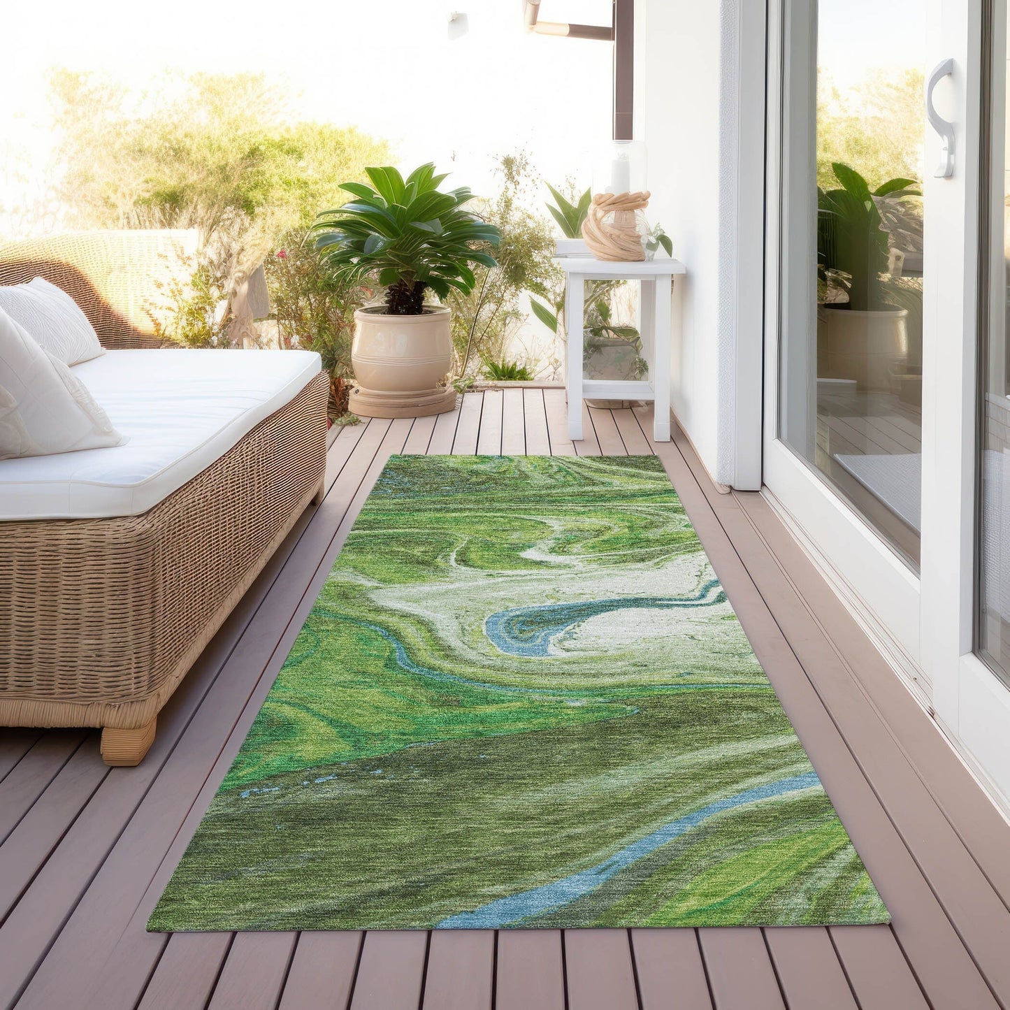 Machine Washable Indoor/ Outdoor Abstract Brushstroke Chantille Rug
