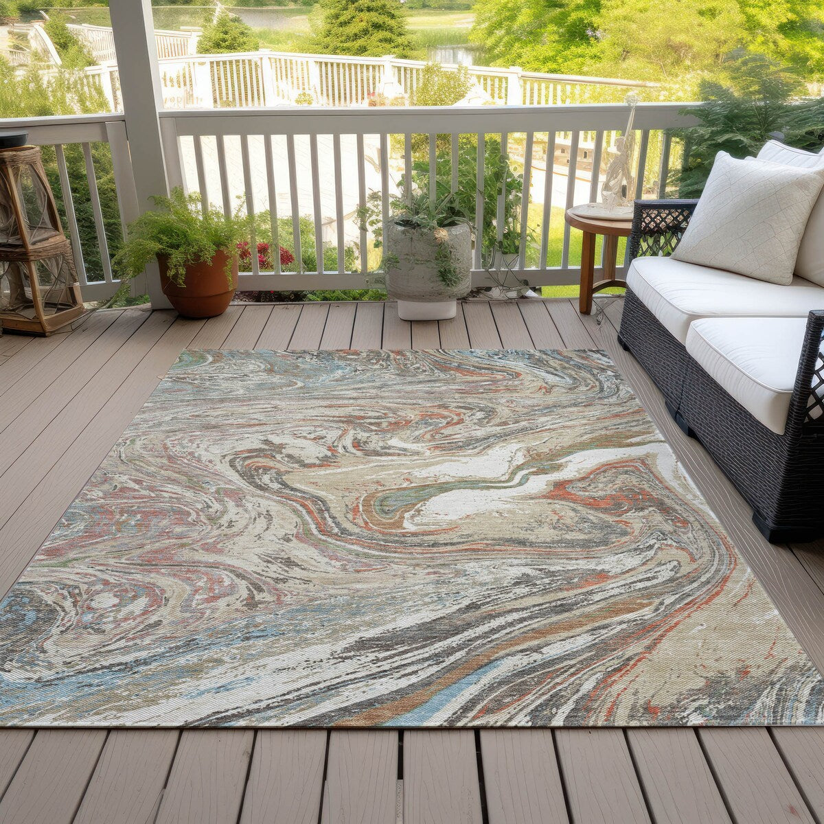 Machine Washable Indoor/ Outdoor Abstract Brushstroke Chantille Rug