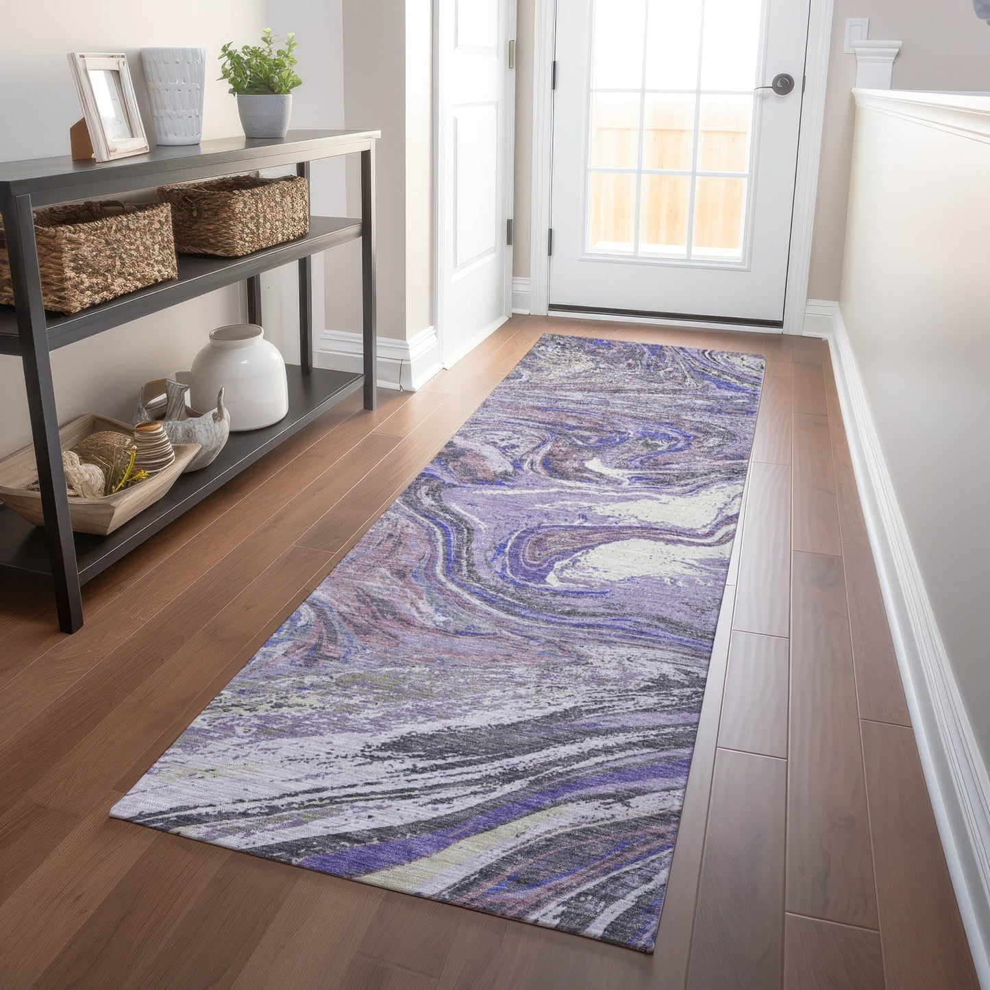 Machine Washable Indoor/ Outdoor Abstract Brushstroke Chantille Rug