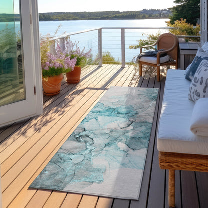 Machine Washable Indoor/ Outdoor Abstract Chantille Rug