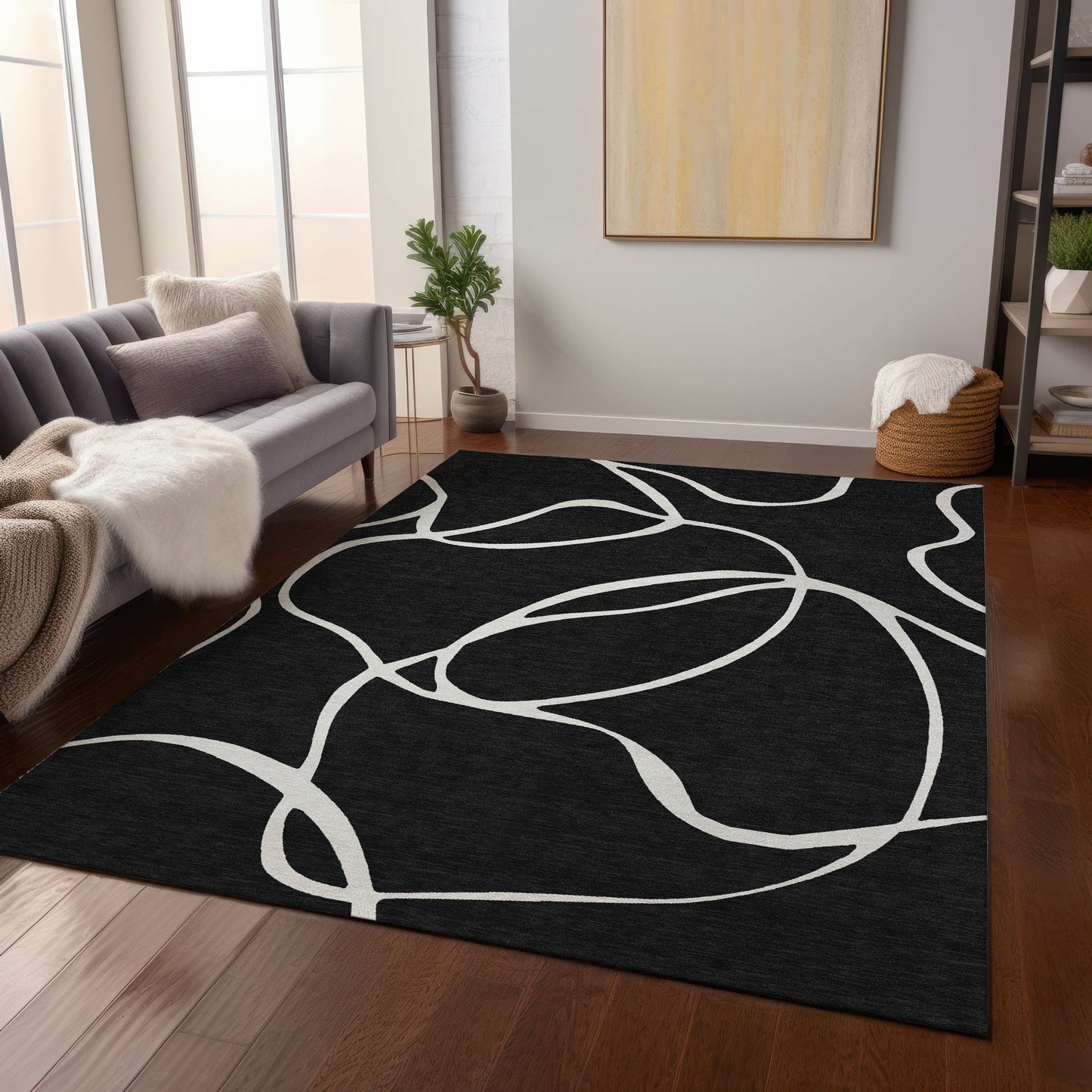 Machine Washable Indoor/ Outdoor Abstract Modern Chantille Rug