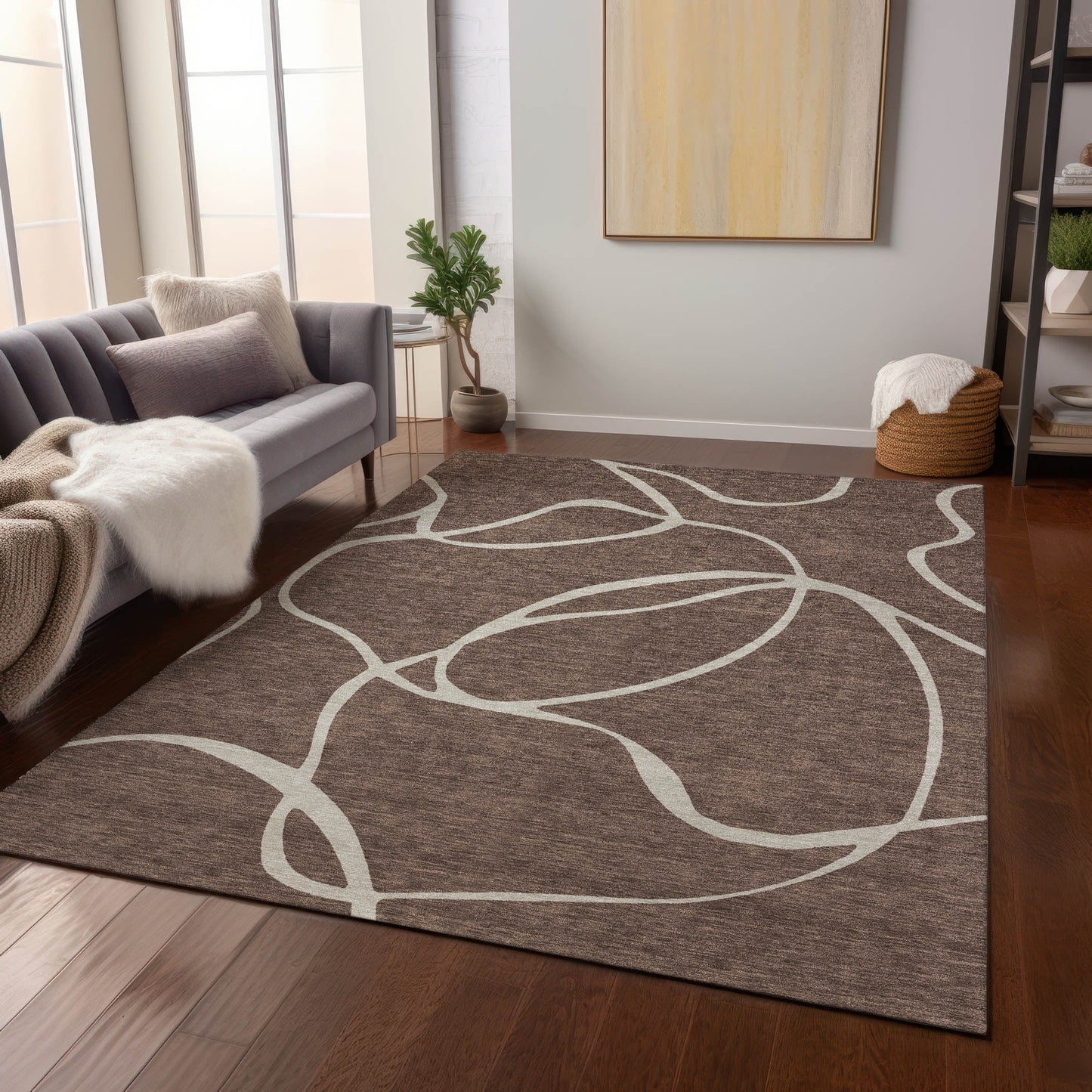 Machine Washable Indoor/ Outdoor Abstract Modern Chantille Rug