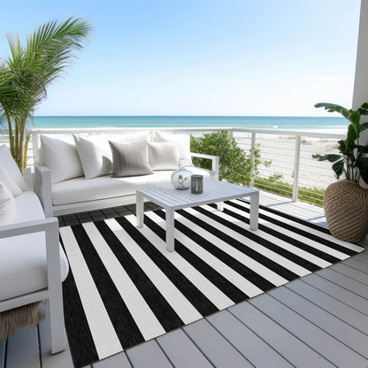 Machine Washable Indoor/ Outdoor Cabana Stripe Chantille Rug