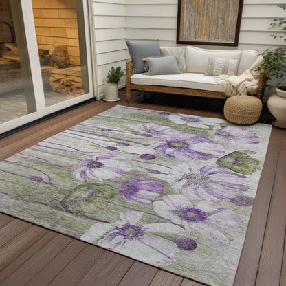 Machine Washable Indoor/ Outdoor Chantille Modern Floral Rug