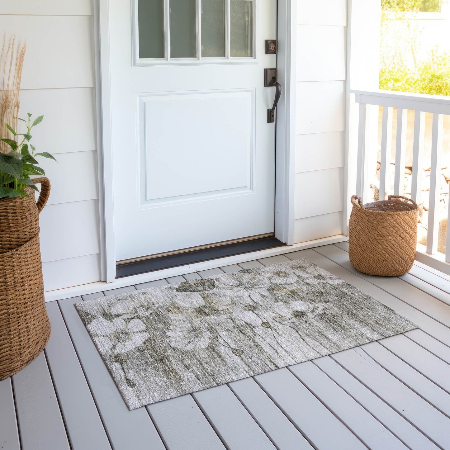 Machine Washable Indoor/ Outdoor Chantille Modern Floral Rug