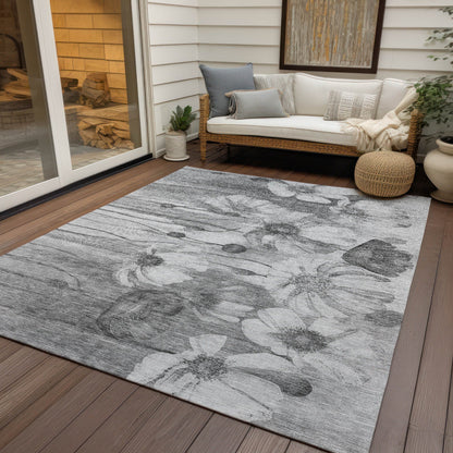 Machine Washable Indoor/ Outdoor Chantille Modern Floral Rug