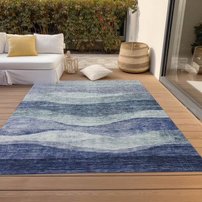 Machine Washable Indoor/ Outdoor Contemporary Waves Chantille Rug