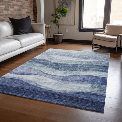Machine Washable Indoor/ Outdoor Contemporary Waves Chantille Rug