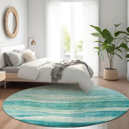Machine Washable Indoor/ Outdoor Contemporary Waves Chantille Rug