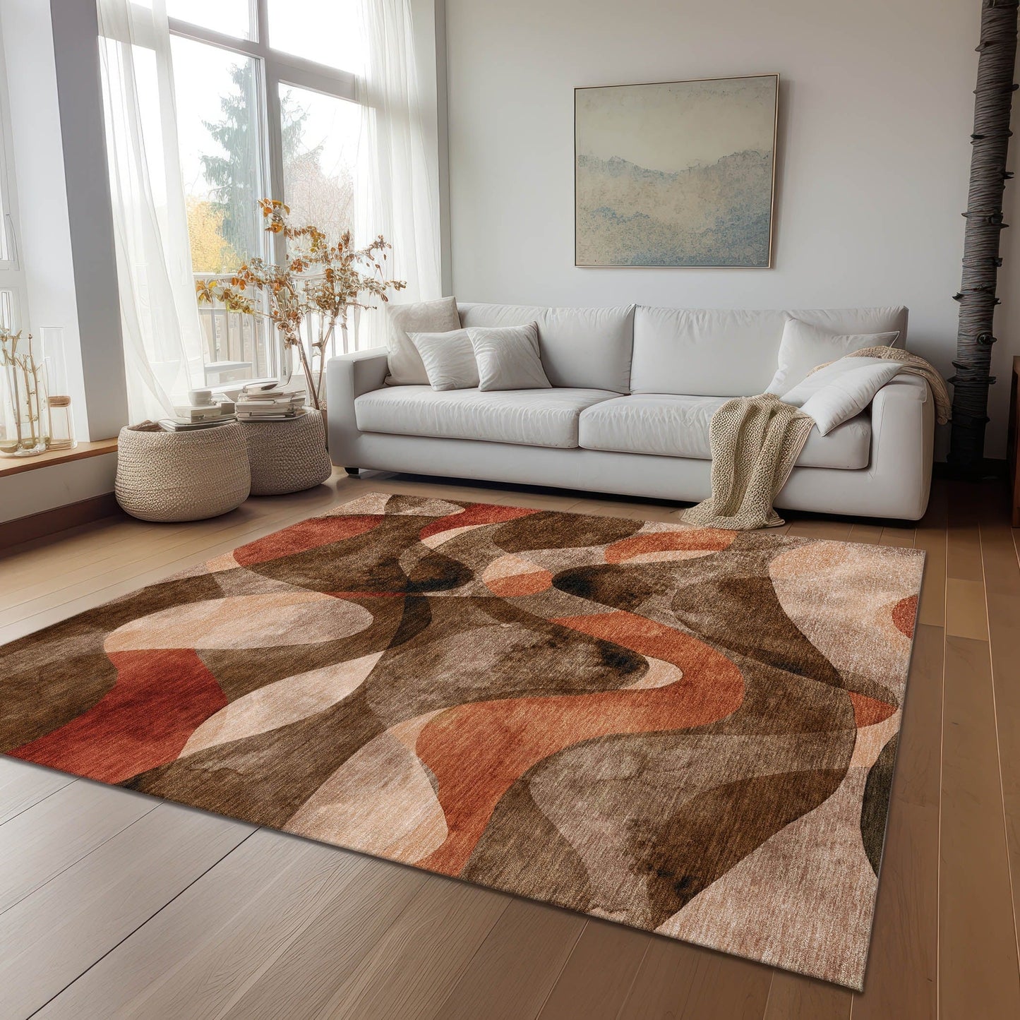 Machine Washable Indoor/ Outdoor Modern Chantille Rug