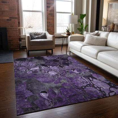 Machine Washable Indoor/ Outdoor Modern Floral Chantille Rug