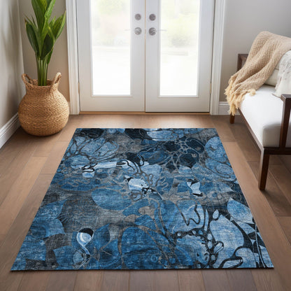 Machine Washable Indoor/ Outdoor Modern Floral Chantille Rug
