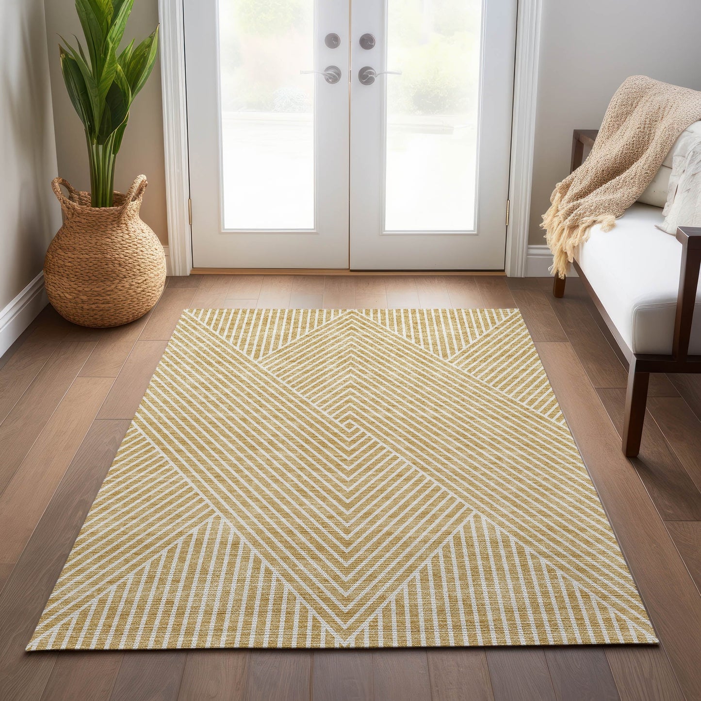 Machine Washable Indoor/ Outdoor Modern Geo Chantille Rug