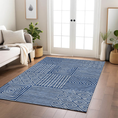 Machine Washable Indoor/ Outdoor Modern Mosaic Chantille Rug