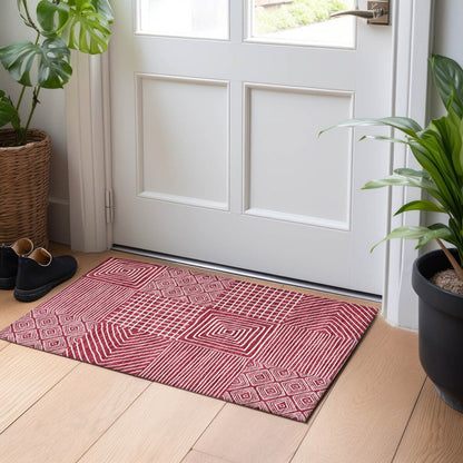 Machine Washable Indoor/ Outdoor Modern Mosaic Chantille Rug