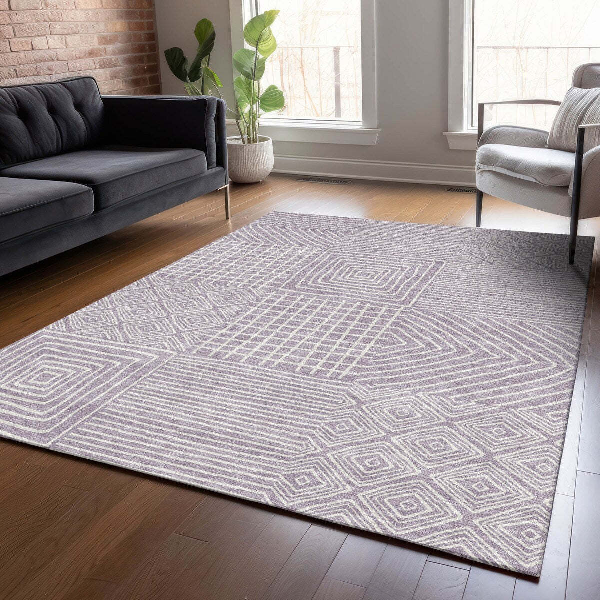 Machine Washable Indoor/ Outdoor Modern Mosaic Chantille Rug
