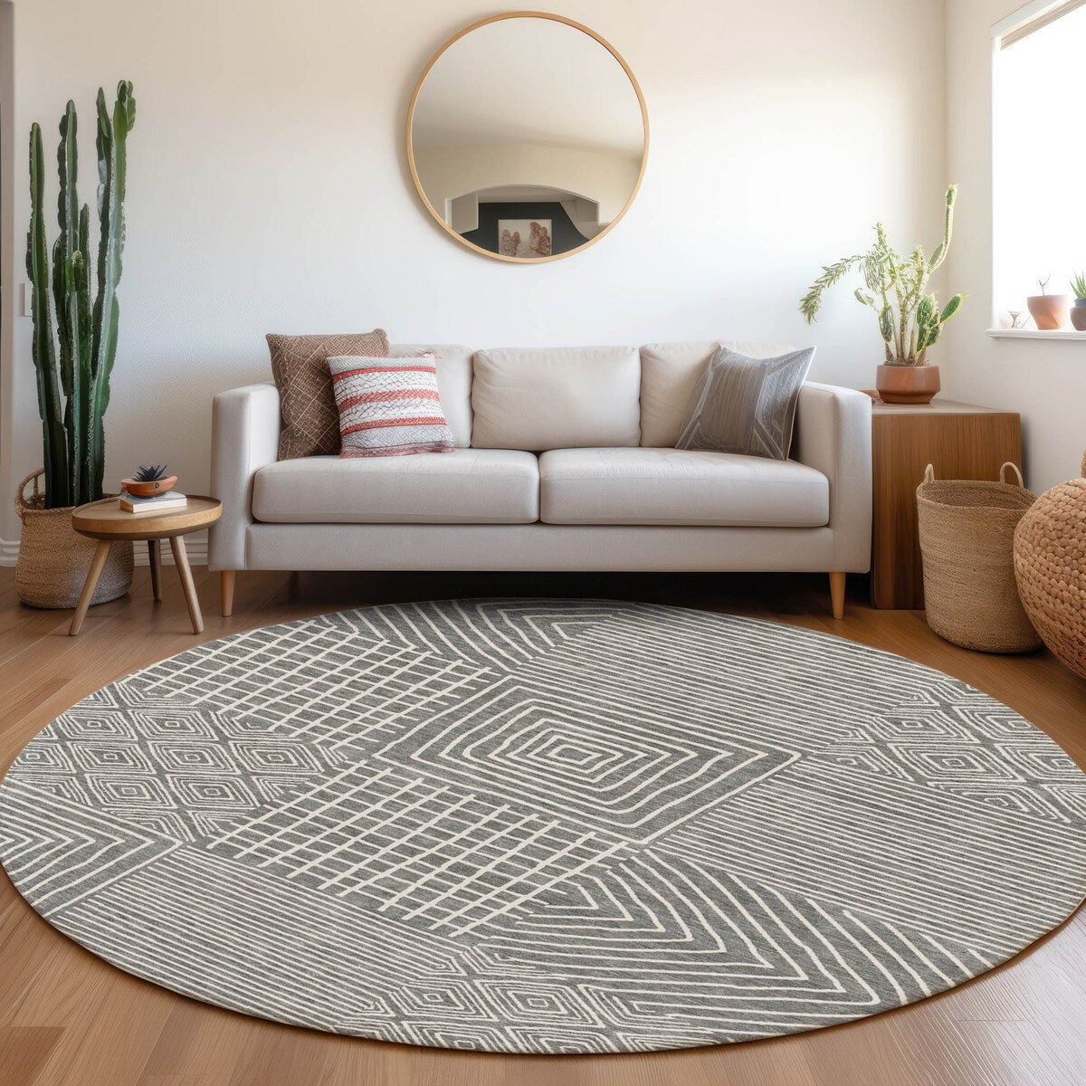 Machine Washable Indoor/ Outdoor Modern Mosaic Chantille Rug