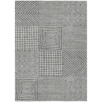 Machine Washable Indoor/ Outdoor Modern Mosaic Chantille Rug