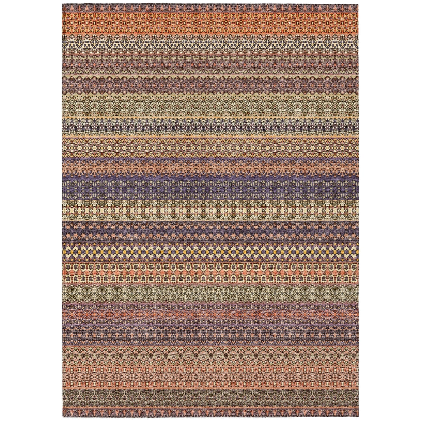 Machine Washable Indoor/ Outdoor Moroccan Stripes Chantille Rug