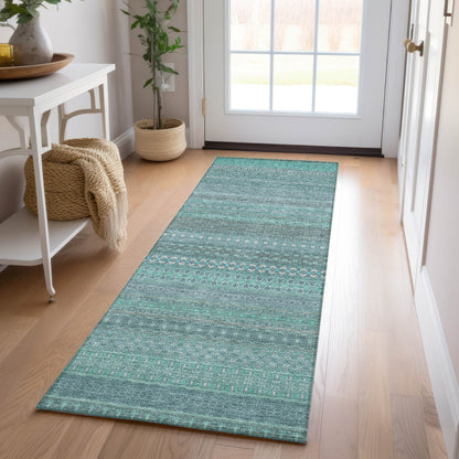 Machine Washable Indoor/ Outdoor Moroccan Stripes Chantille Rug