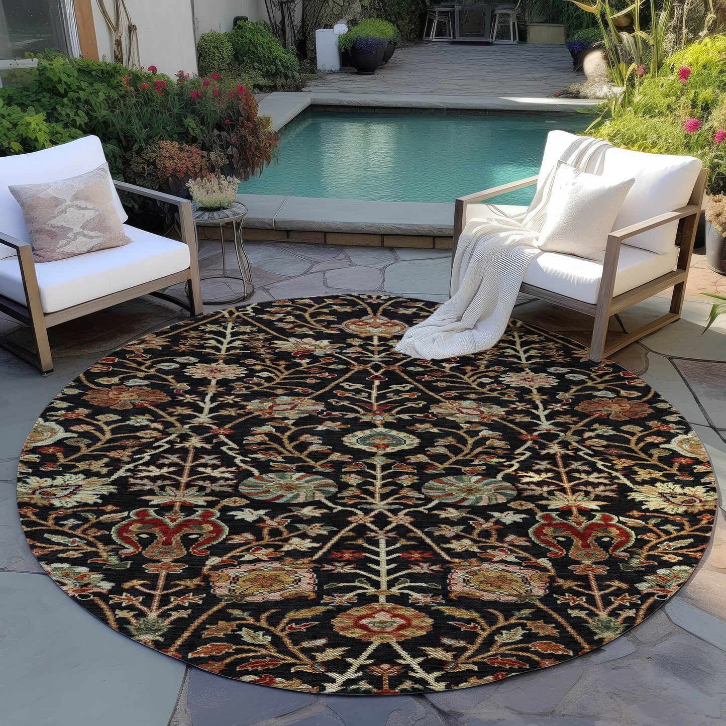 Machine Washable Indoor/ Outdoor Traditional Kashan Chantille Rug