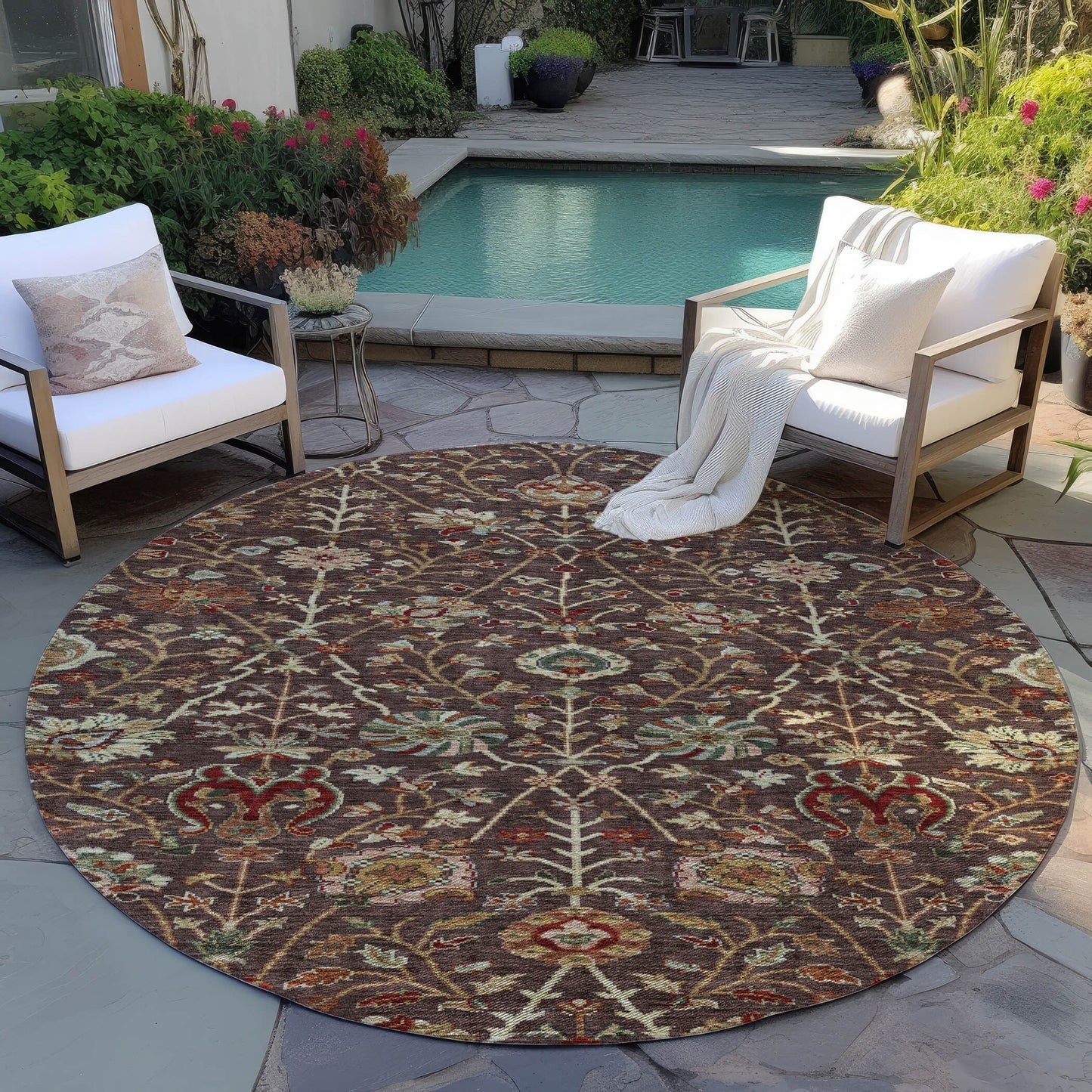Machine Washable Indoor/ Outdoor Traditional Kashan Chantille Rug