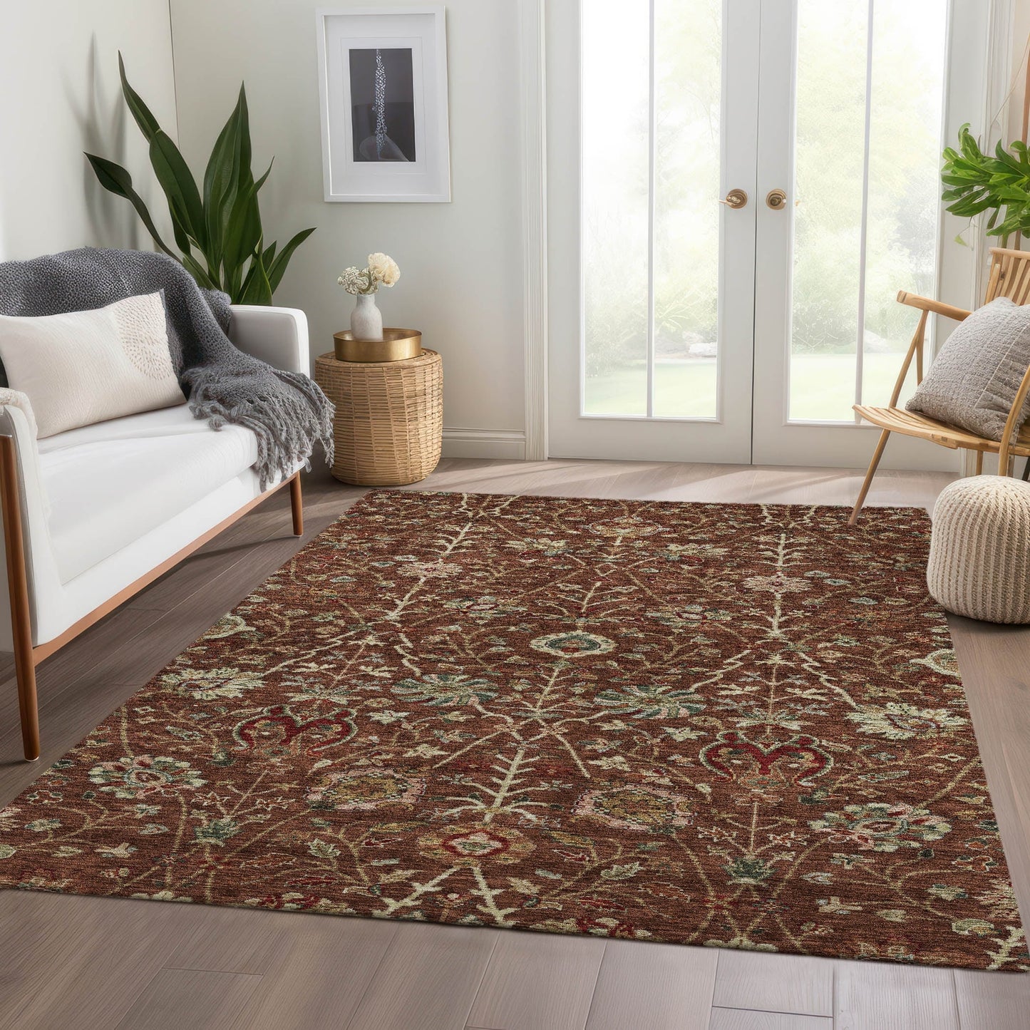 Machine Washable Indoor/ Outdoor Traditional Kashan Chantille Rug