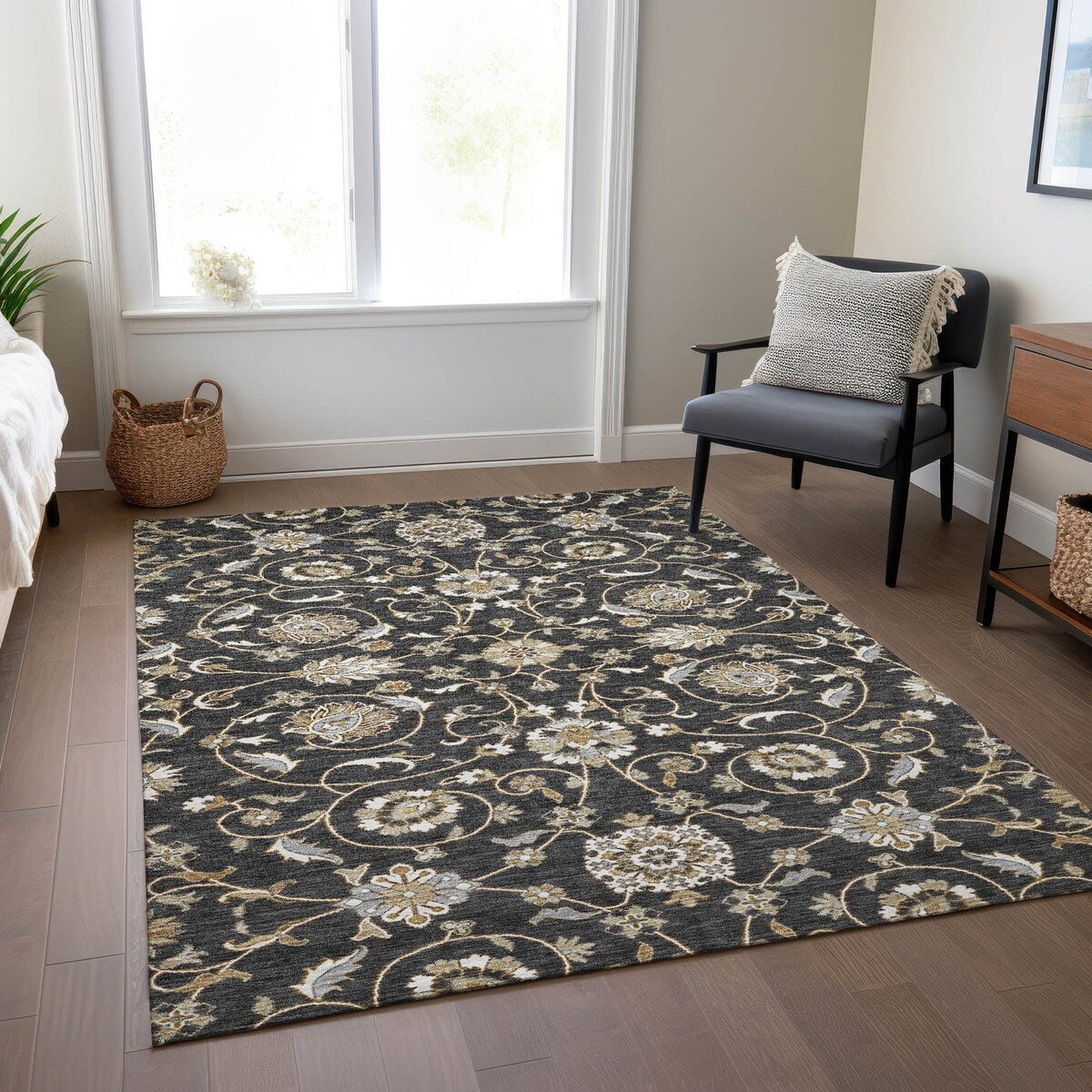 Machine Washable Indoor/ Outdoor Traditional KashanChantille Rug