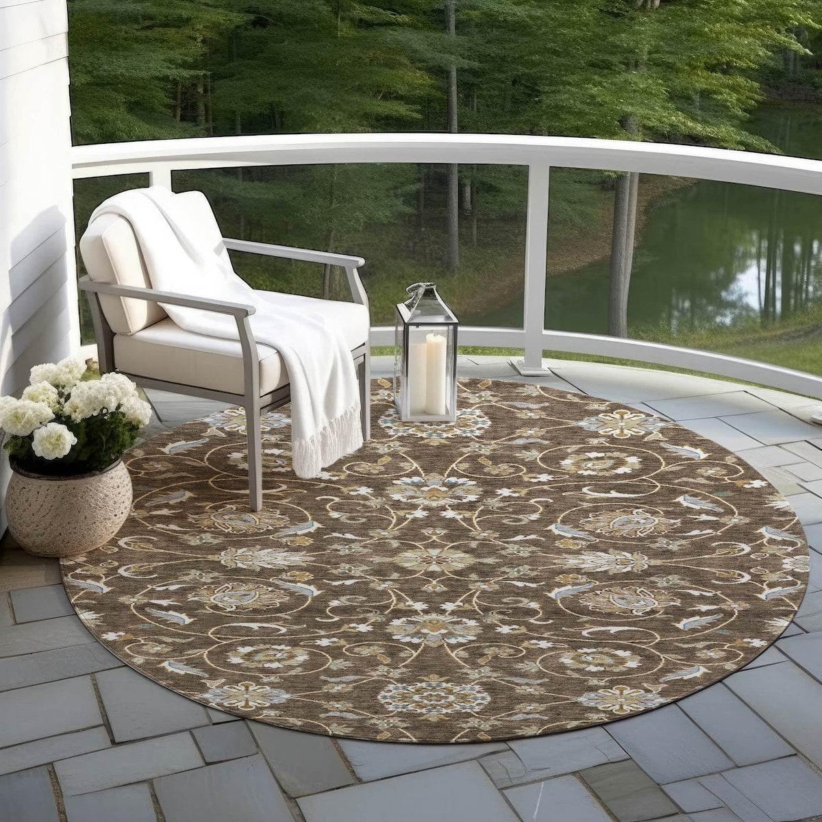 Machine Washable Indoor/ Outdoor Traditional KashanChantille Rug