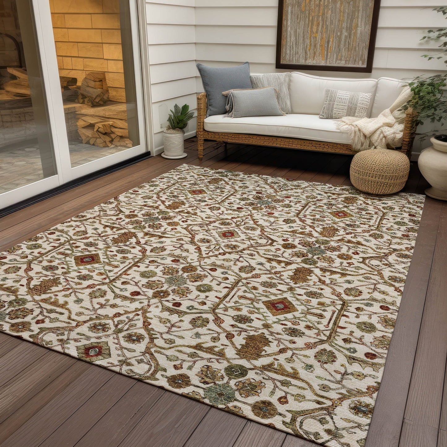 Machine Washable Indoor/ Outdoor Traditional Persian Chantille Rug