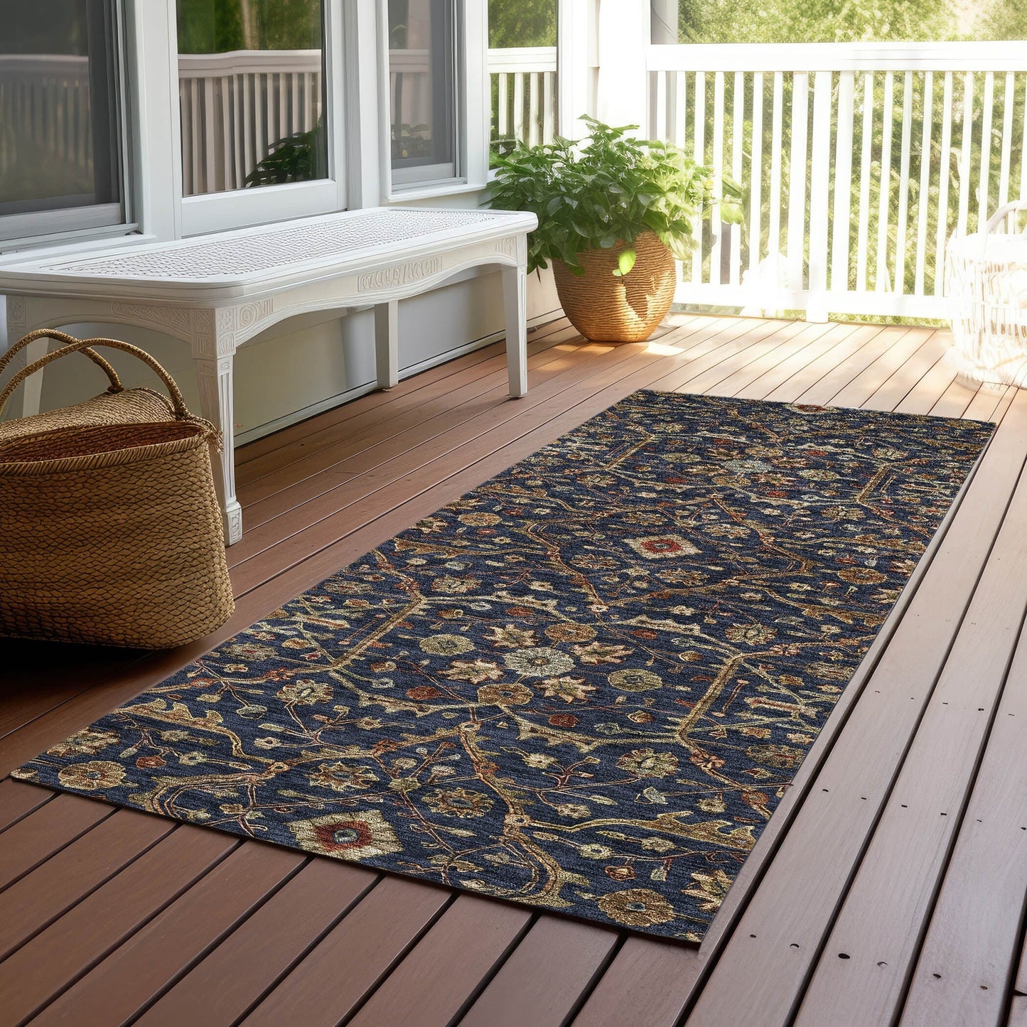 Machine Washable Indoor/ Outdoor Traditional Persian Chantille Rug