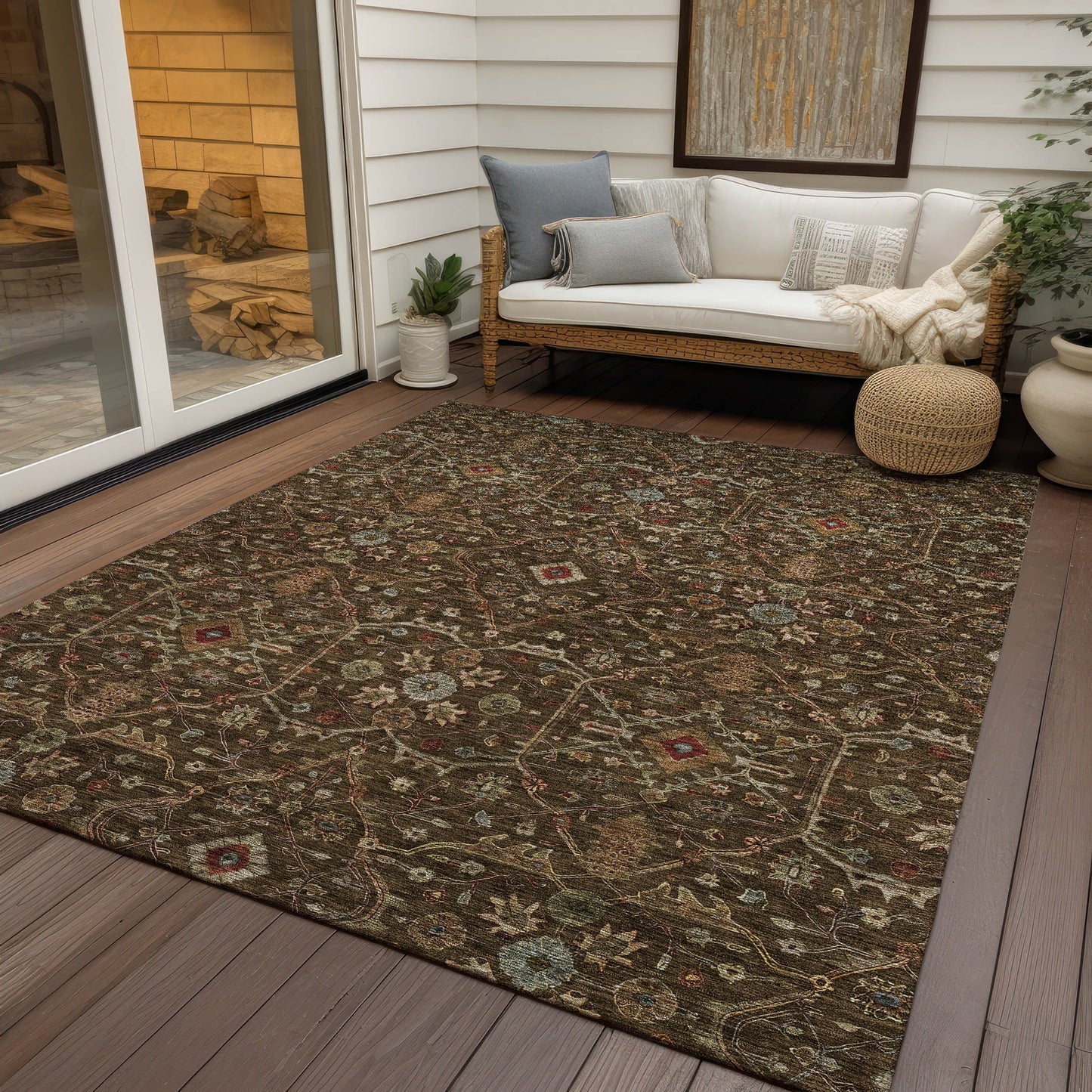 Machine Washable Indoor/ Outdoor Traditional Persian Chantille Rug
