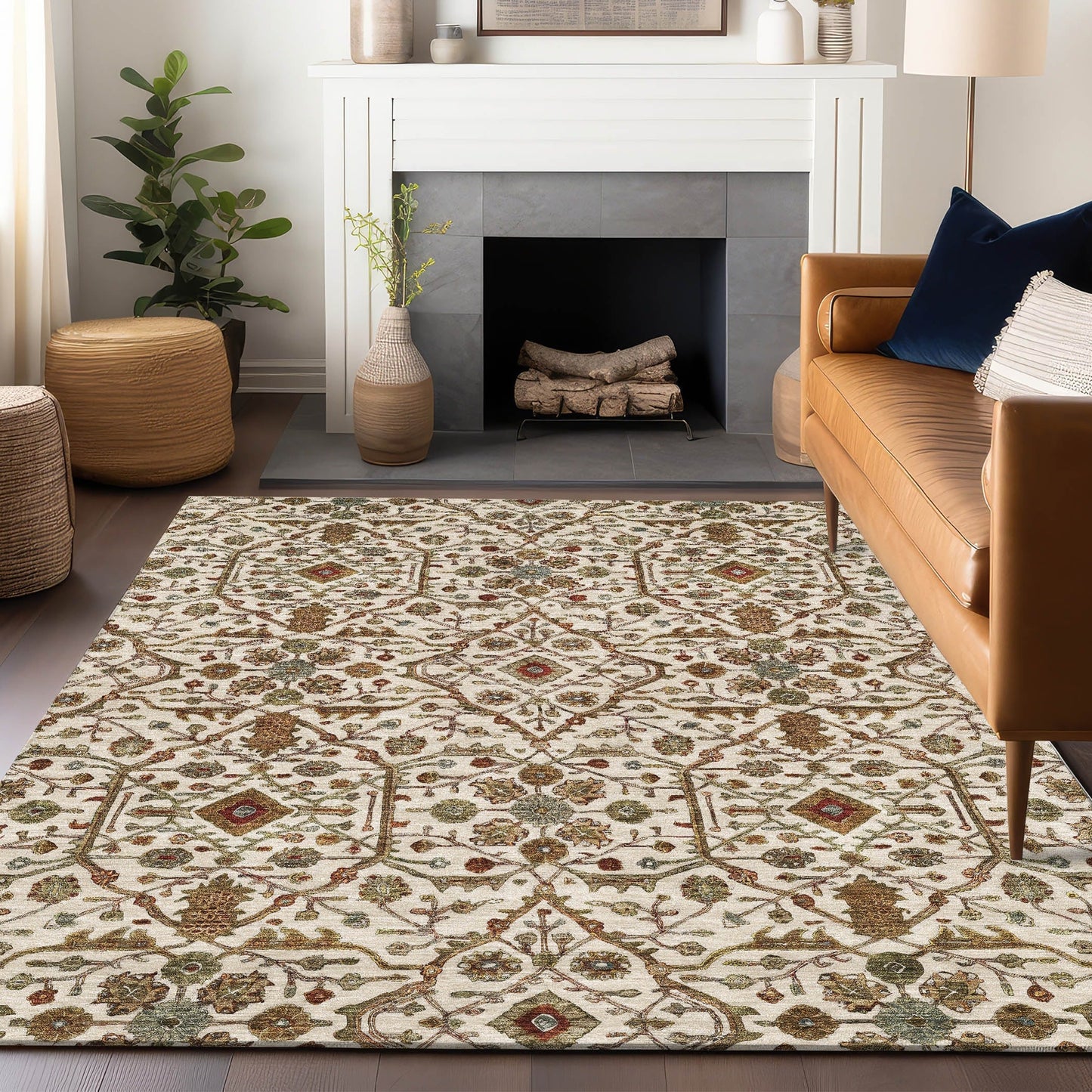 Machine Washable Indoor/ Outdoor Traditional Persian Chantille Rug