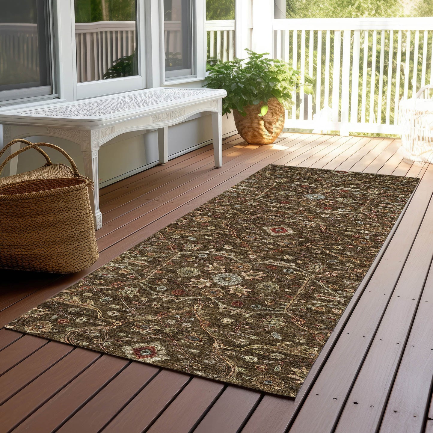 Machine Washable Indoor/ Outdoor Traditional Persian Chantille Rug
