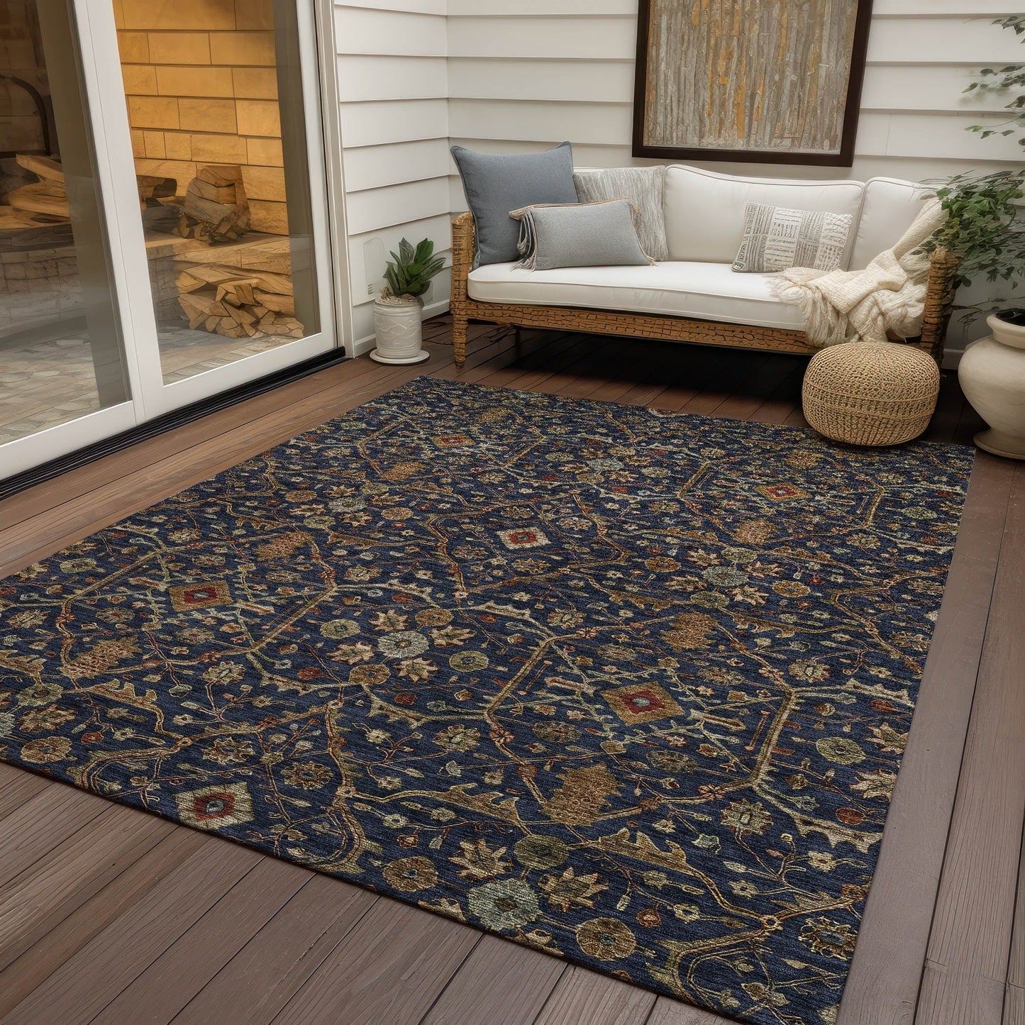 Machine Washable Indoor/ Outdoor Traditional Persian Chantille Rug
