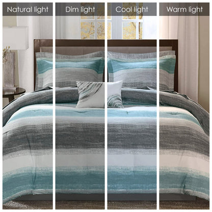 Madison Park Essentials Barret Aqua Comforter Set with Cotton Bed Sheets