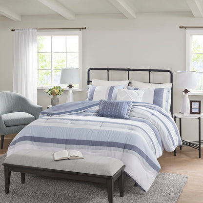 Madison Park Levi Blue/ Natural 5 Piece Jacquard Comforter Set