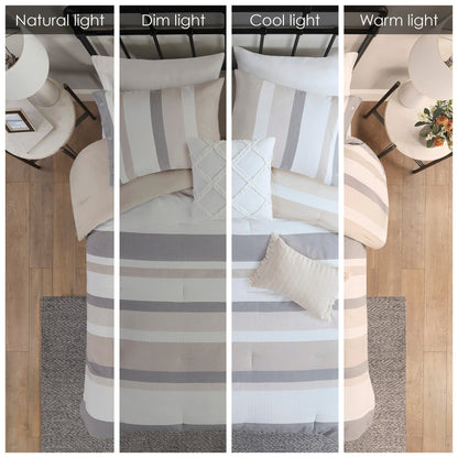 Madison Park Levi Blue/ Natural 5 Piece Jacquard Comforter Set