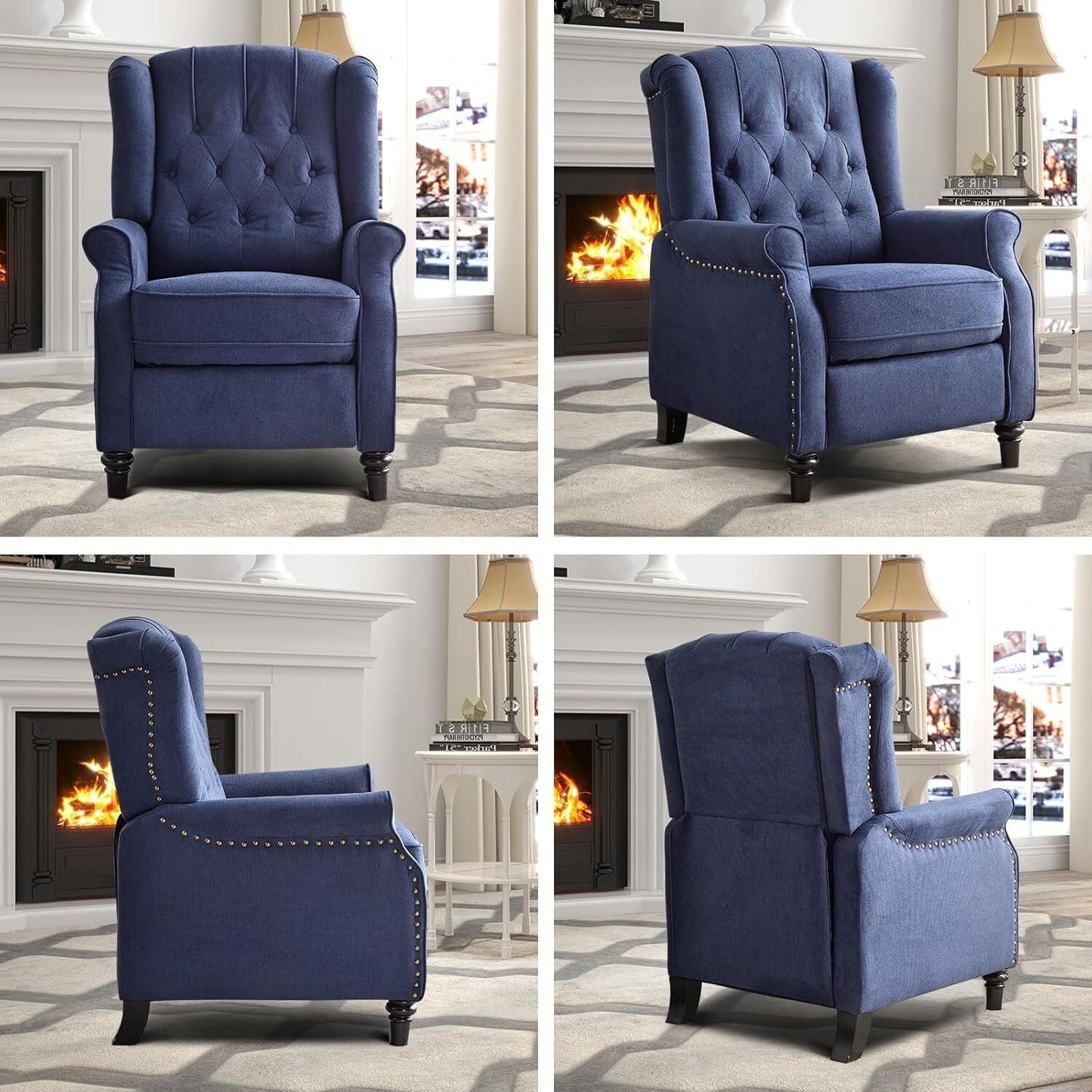 Pushback Recliner Chair, Fabric Armchair Push Back Recliner with Rivet Decoration, Single Sofa Accent Chair