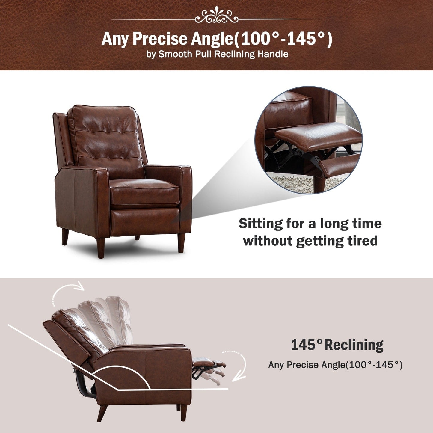 Pushback Recliner Chair, Fabric Armchair Push Back Recliner with Rivet Decoration, Single Sofa Accent Chair