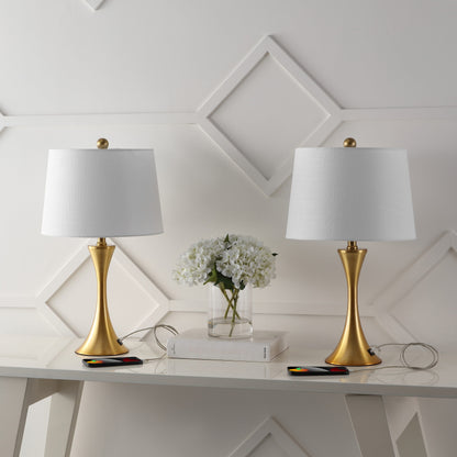 Lampe de table LED Makena 22,75 cm en fer moderne et glamour avec port de chargement USB (lot de 2) par JONATHAN Y