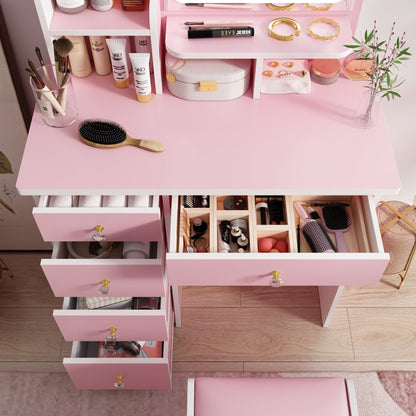 Coiffeuse avec éclairage LED, miroir et tabouret