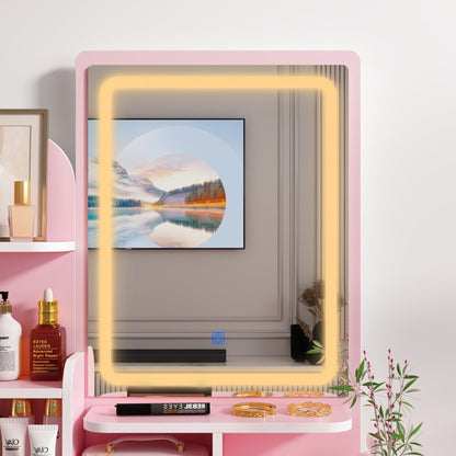 Coiffeuse avec éclairage LED, miroir et tabouret
