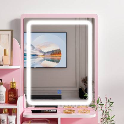 Coiffeuse avec éclairage LED, miroir et tabouret