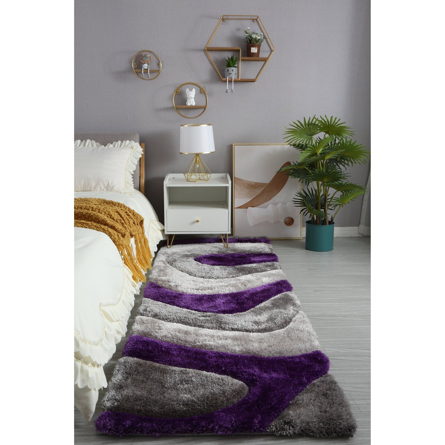 Tapis à poils longs Mateos au design abstrait