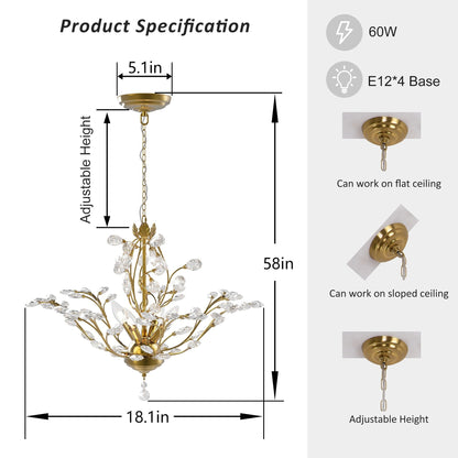 Lustre classique/traditionnel unique Maxax à 4 lumières avec accents en cristal