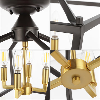 Milton Mini Lantern 4-Light Iron Modern Farmhouse LED Flush Mount, by JONATHAN Y